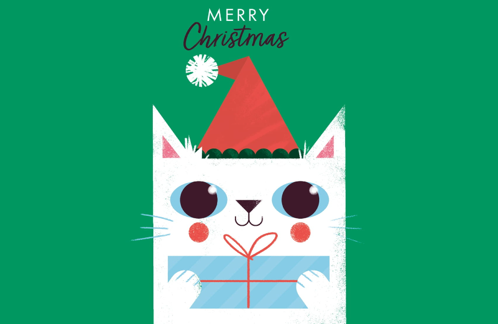 Merry Christmas Cat with Gift eCard