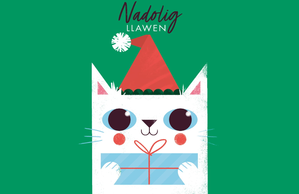 Welsh Merry Christmas Cat with Gift eCard
