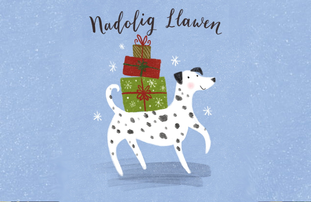 Welsh Merry Christmas Spotty Dog eCard